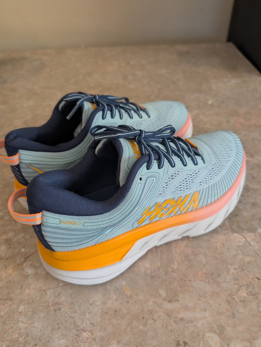 Hoka One One Bombi 7 Cushioned Running Shoes Navy/Light Blue Women's Size 8.5 - Picture 9 of 14
